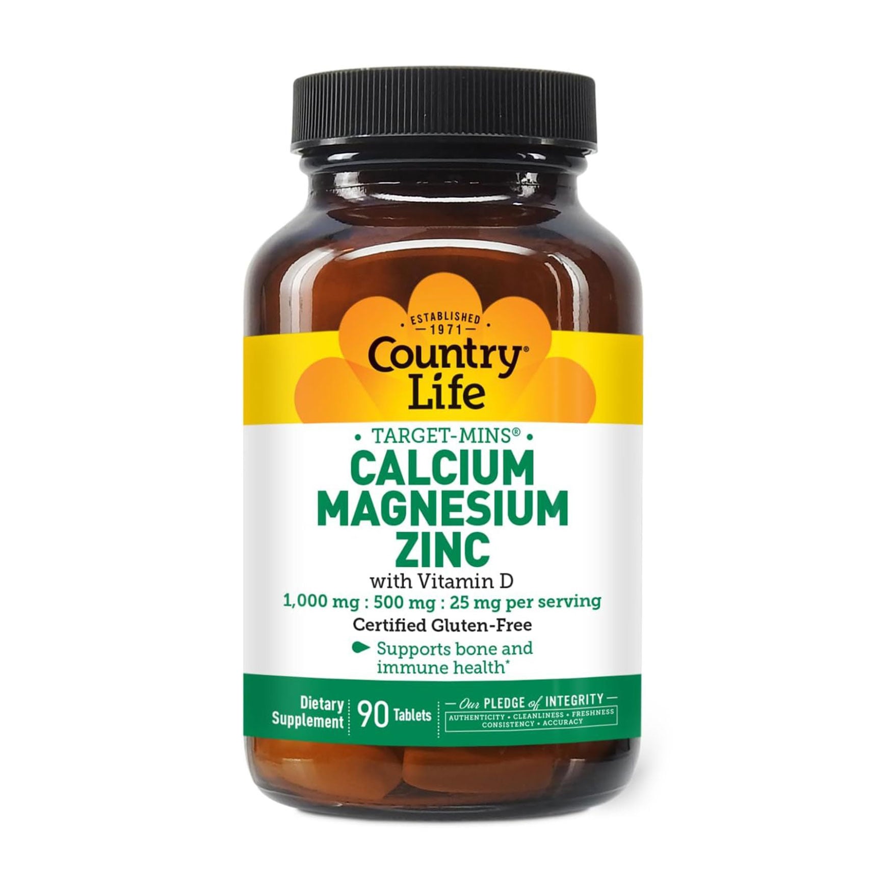 Кальцій, магній, цинк з вітаміном D Country Life Calcium Magnesium Zinc with Vitamin D, 90 таблеток